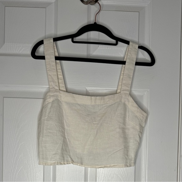 MADEWELL Abbie Cream Crop Top Linen Viscose Blend Stretchy Back Size Medium - Picture 4 of 10